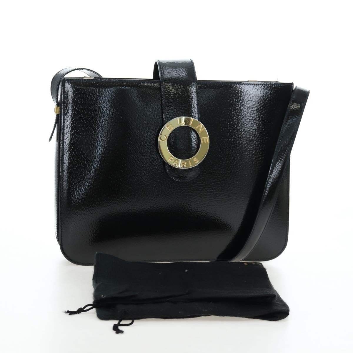 Celine Vintage Logo Ring Shoulder Bag Patent Leather Green Patent_Leather Shoulder Bag Bag (Pre-Owned)