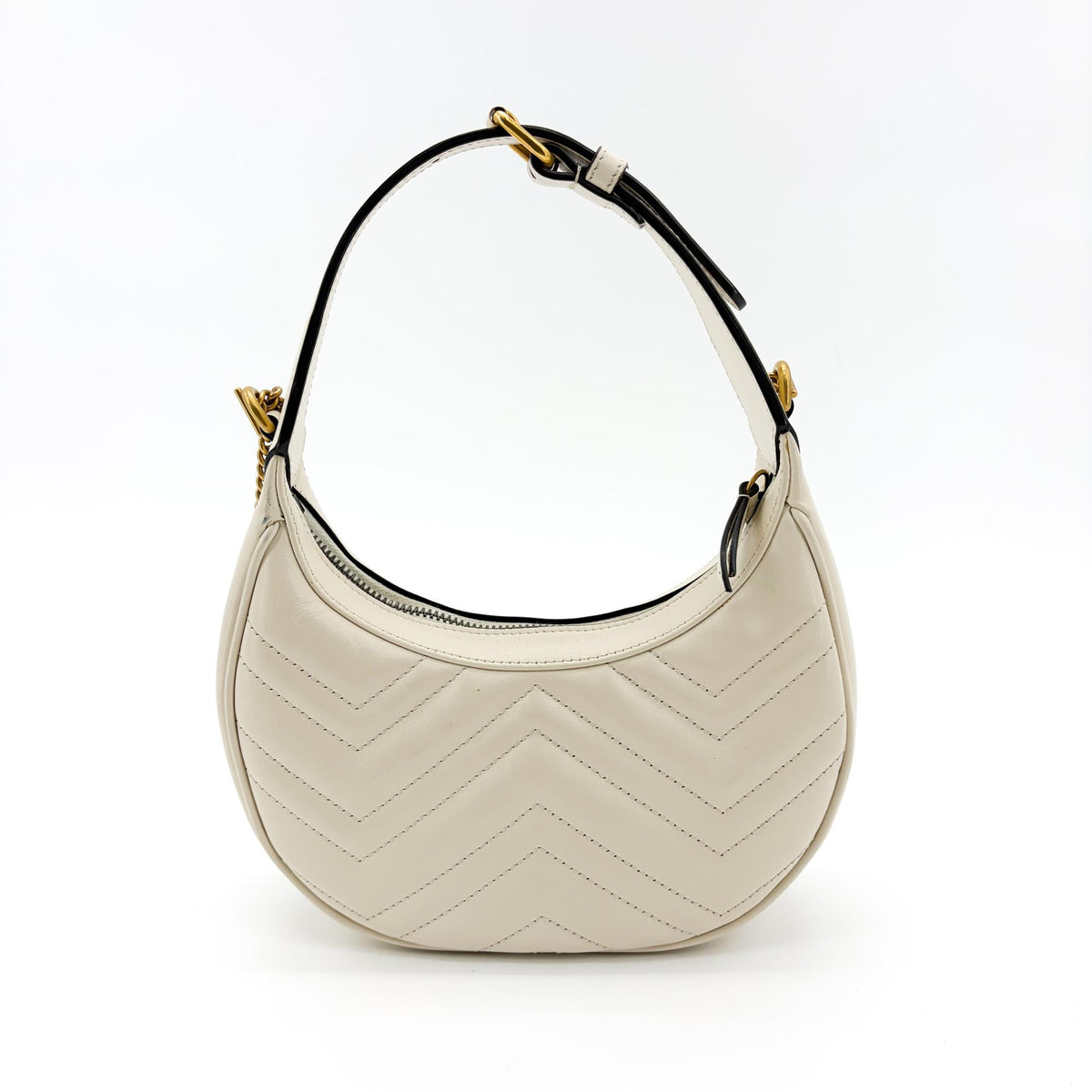 Gucci Gg Marmont Half Moon Hobo Matelasse Leather White Leather Shoulder Bag Bag (Pre-Owned)