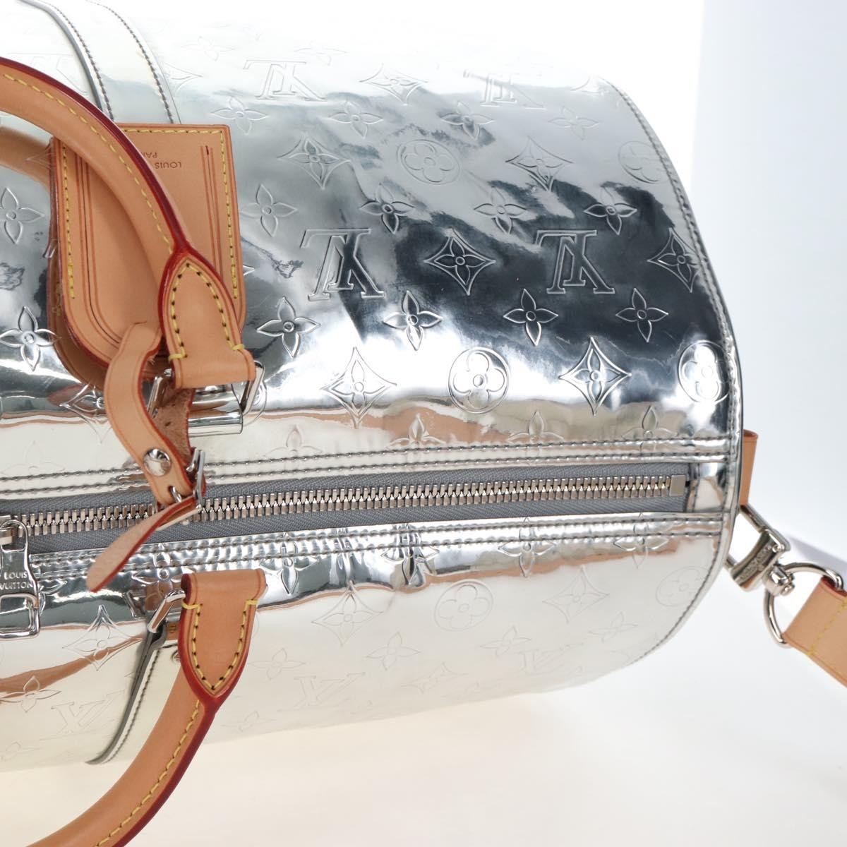 Louis Vuitton Keepall Bandouliere Monogram Mirror Coated Canvas Silver Leather Travel Bag Bag (Pre-Owned)