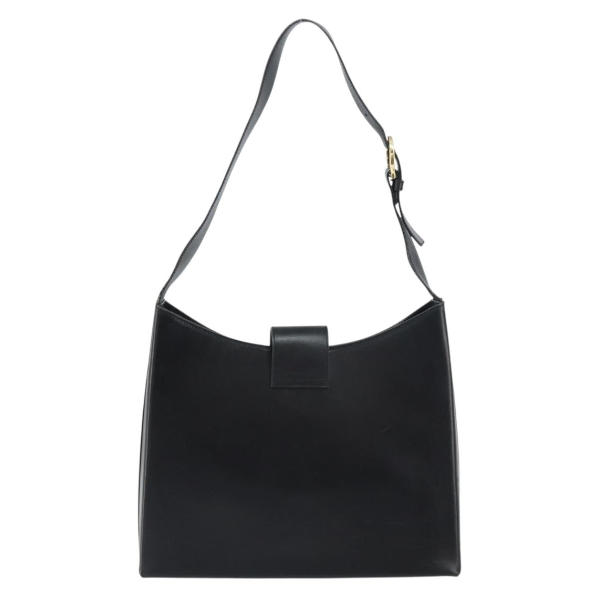Salvatore Ferragamo Gancio Flap Hobo Leather Black Leather Shoulder Bag Bag (Pre-Owned)