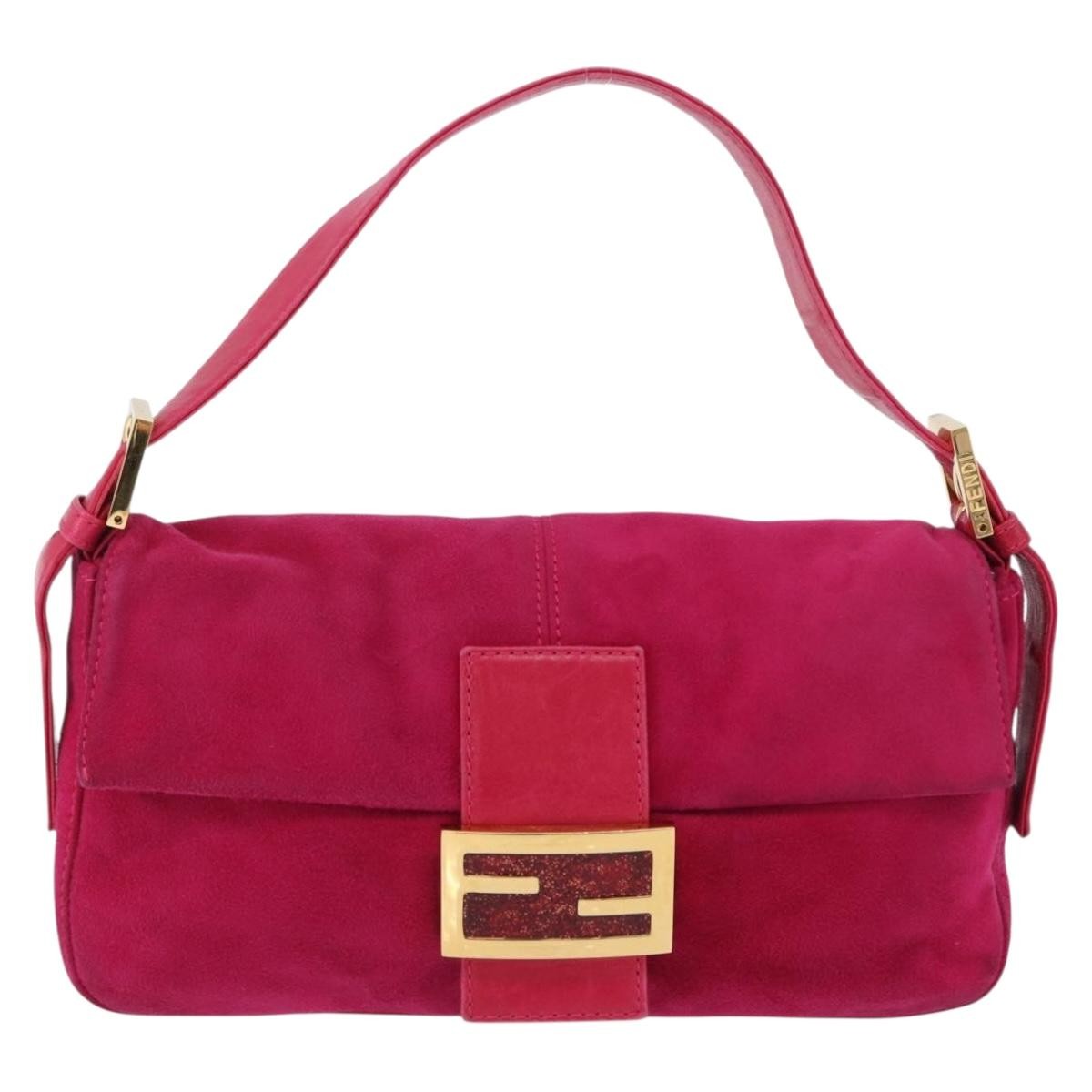 Fendi Baguette Leather Pink Suede Handbag (Pre-Owned)