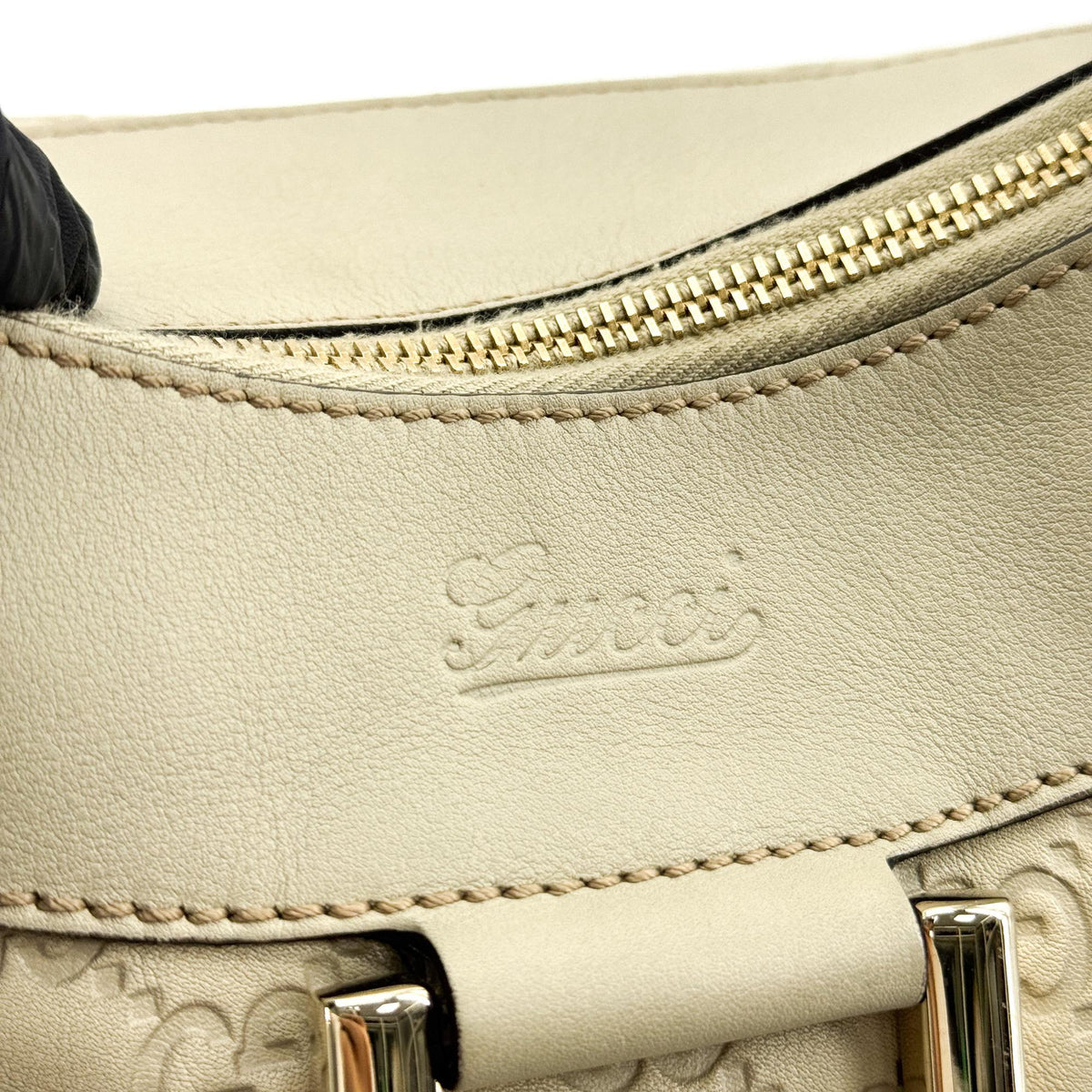 Gucci D Gold Hobo Guccissima Leather Beige Leather Shoulder Bag Bag (Pre-Owned)