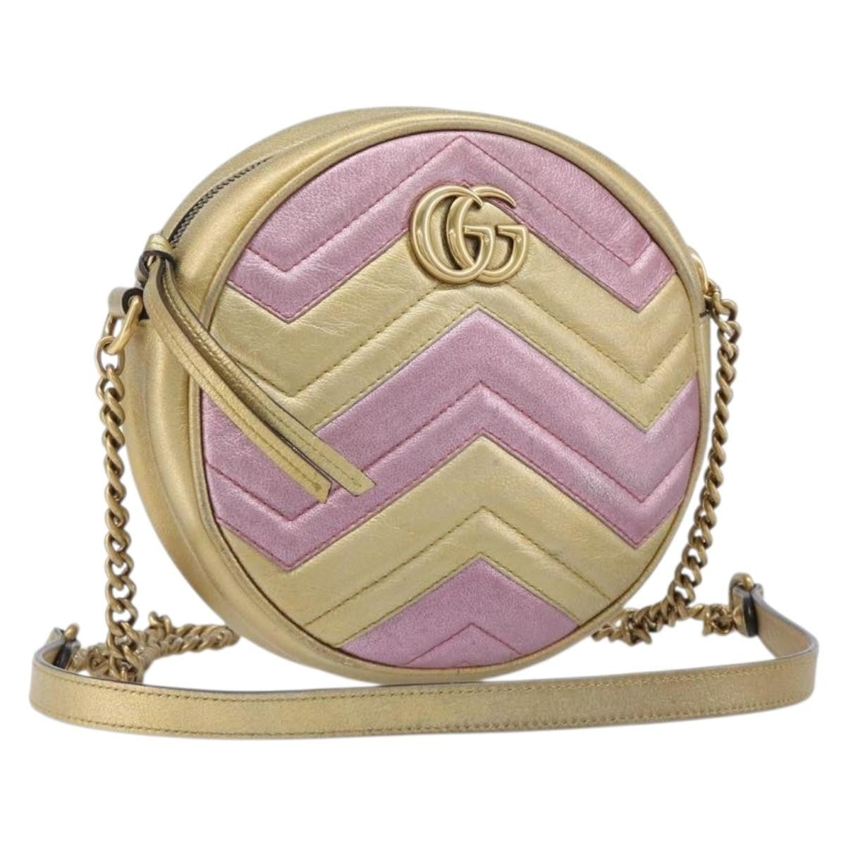 Gucci Gg Marmont Round Matelasse Leather Gold Leather Shoulder Bag Bag (Pre-Owned)