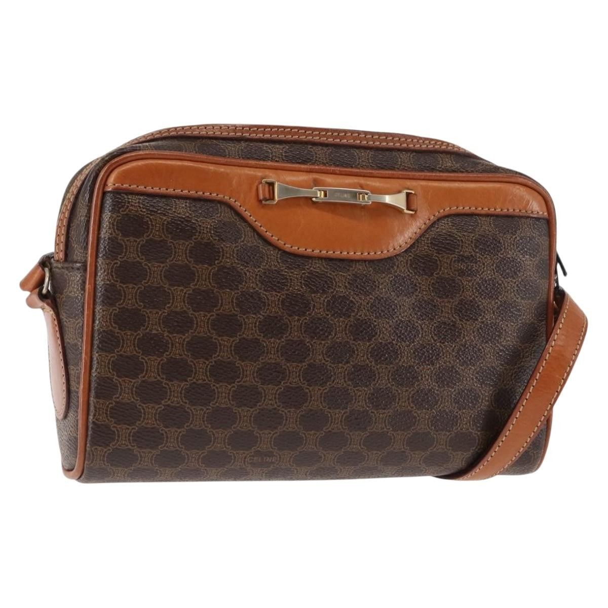 Celine Macadam Shoulder Pvc Leather Brown Canvas Bag (Pre-Owned)