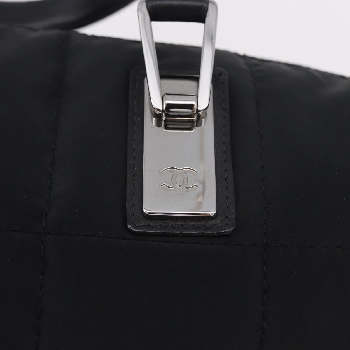 Chanel Square Stitch Boston Quilted Nylon Black Nylon Handbag (Pre-Owned)