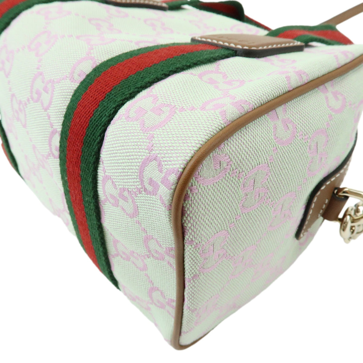 Gucci Web Boston Gg Canvas Green Canvas Handbag (Pre-Owned)