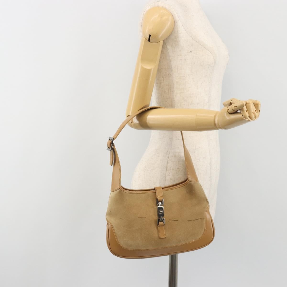 Gucci Web Jackie O Hobo Suede Beige Suede Shoulder Bag Bag (Pre-Owned)