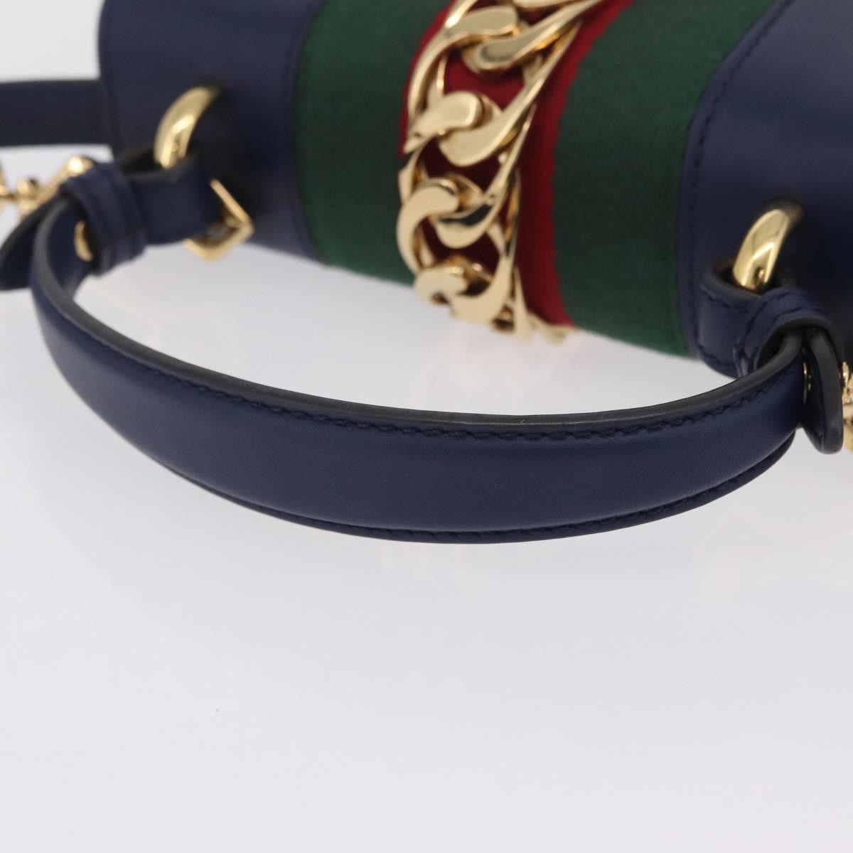 Gucci Sylvie Top Handle Leather Navy Leather Handbag (Pre-Owned)