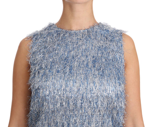 Dolce & Gabbana Elegant Light Blue Fringe Shift Women's Dress