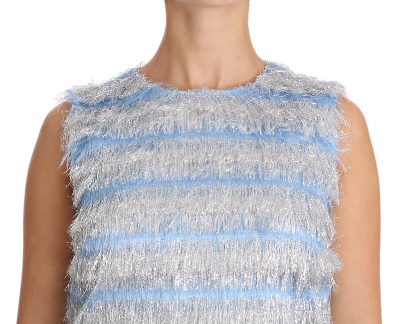 Dolce & Gabbana Elegant Light Blue Fringe Shift Women's Dress