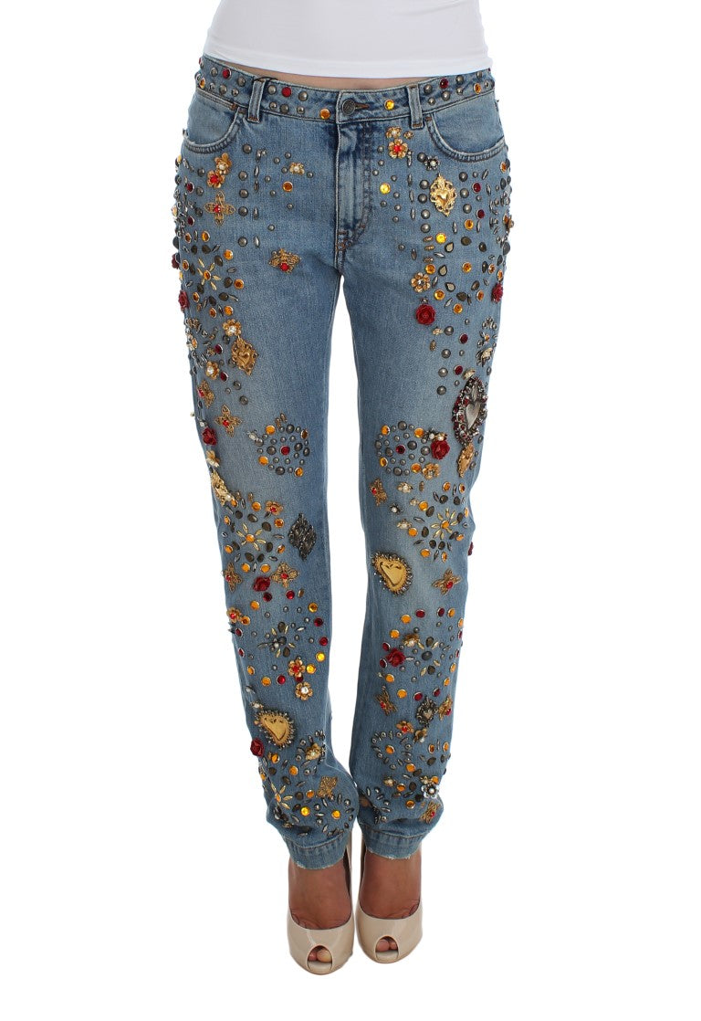 Dolce & Gabbana Enchanted Sicily Crystal Heart Boyfriend Women's Jeans