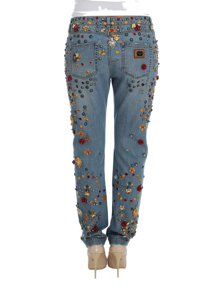 Dolce & Gabbana Enchanted Sicily Crystal Heart Boyfriend Women's Jeans