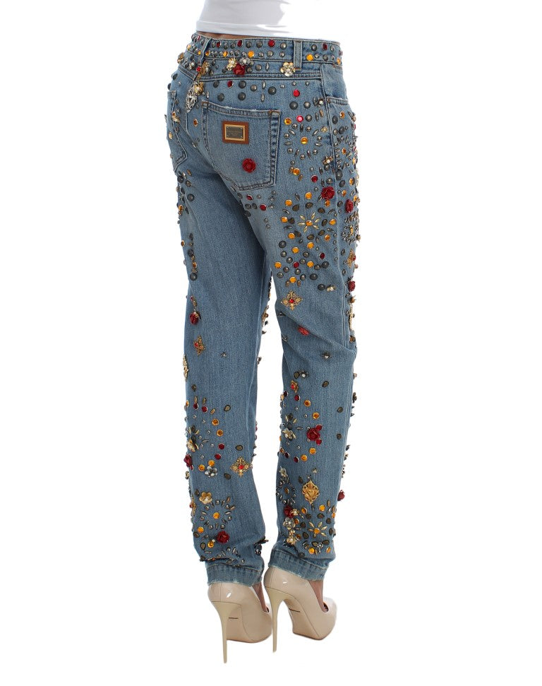 Dolce & Gabbana Enchanted Sicily Crystal Heart Boyfriend Women's Jeans