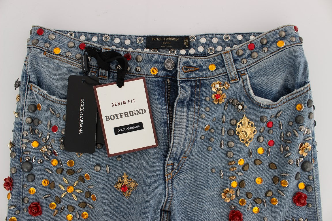 Dolce & Gabbana Enchanted Sicily Crystal Heart Boyfriend Women's Jeans