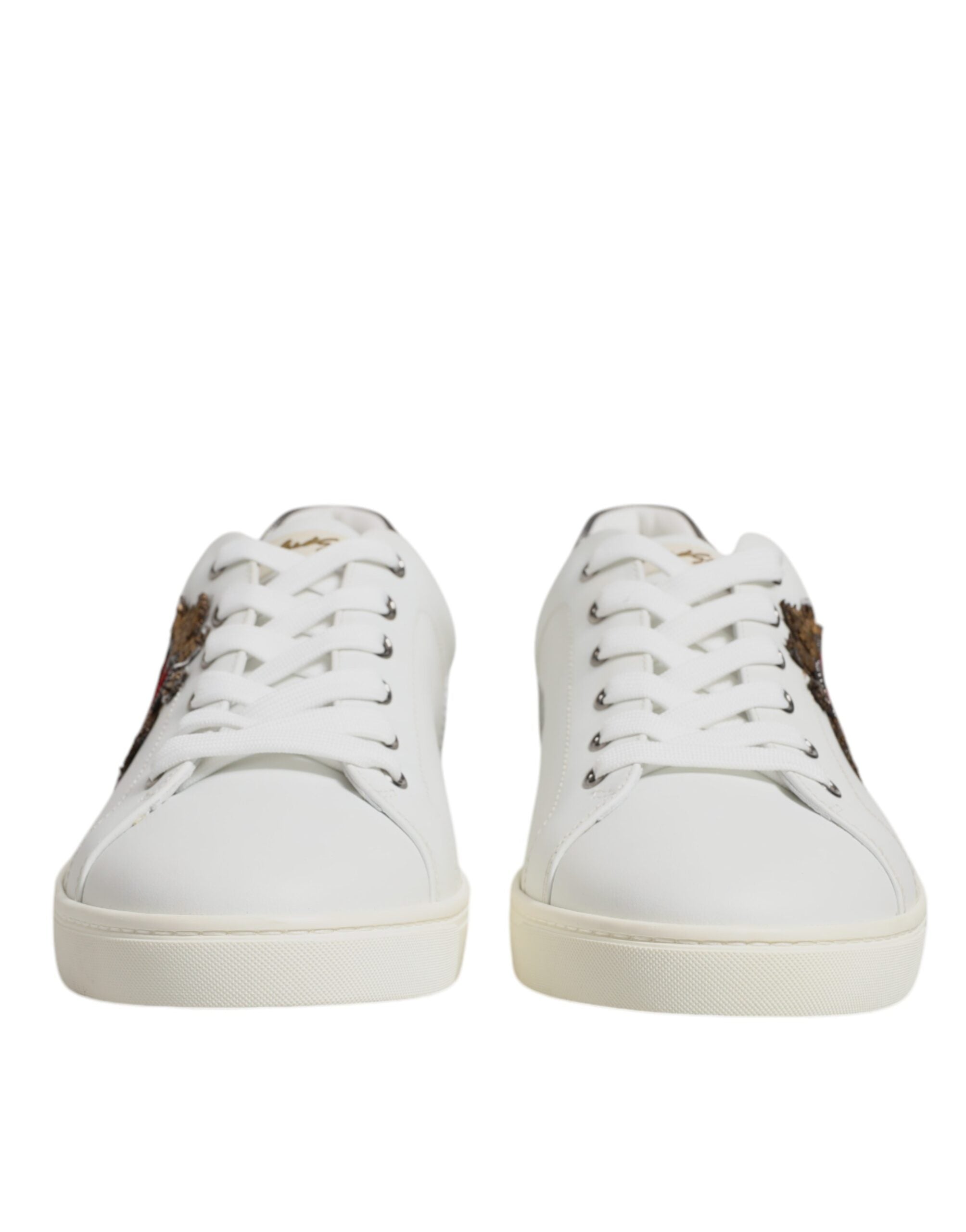 Dolce & Gabbana White Leather Heart Embellished Sneakers Men's Shoes (Pre-Owned)