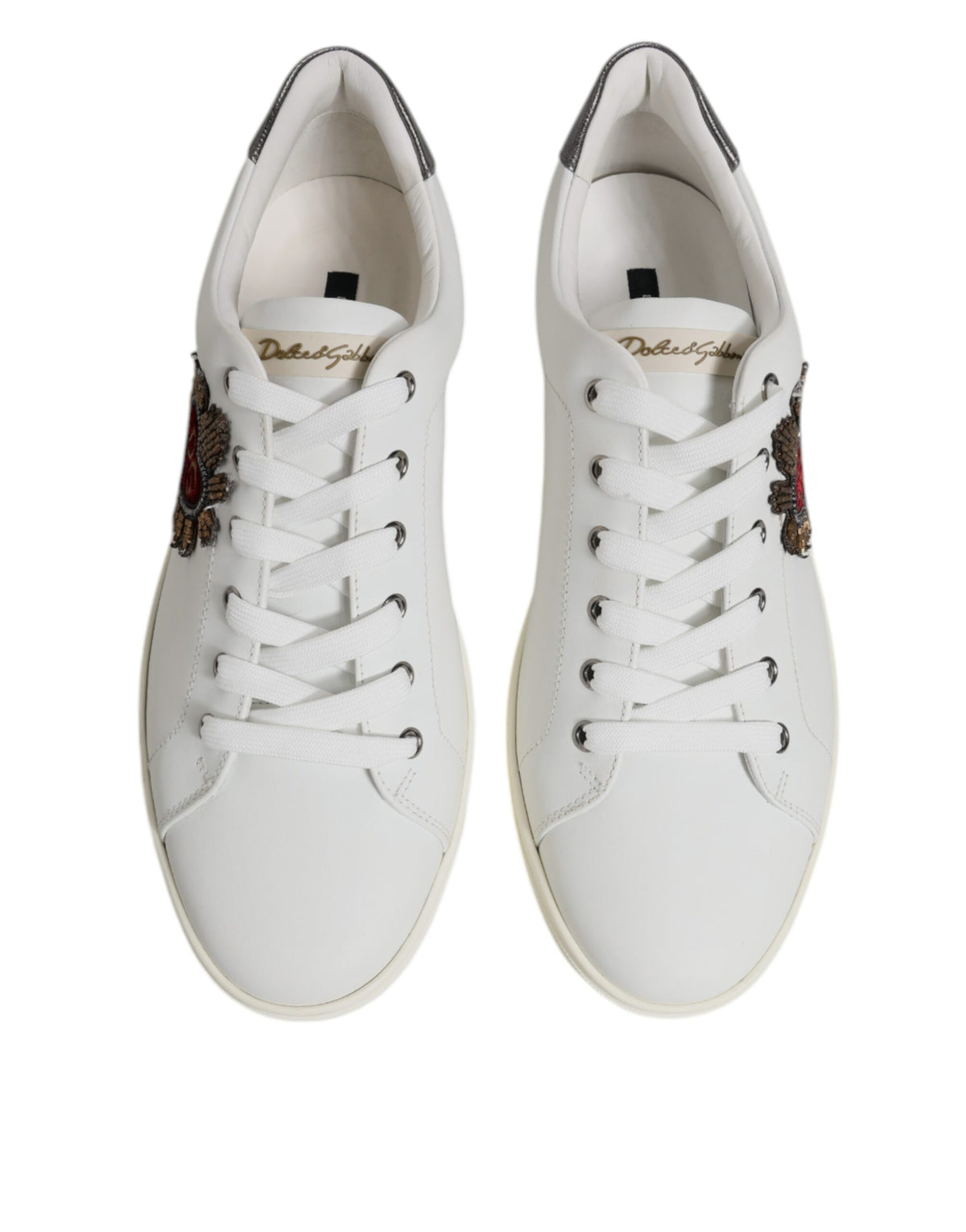 Dolce & Gabbana White Leather Heart Embellished Sneakers Women's Shoes (Pre-Owned)