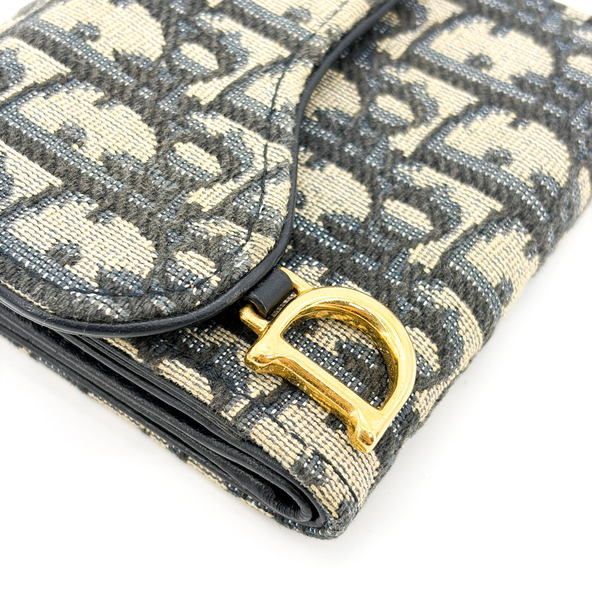 Christian Dior Saddle Flap Oblique Canvas Navy Canvas Wallets Accessory (Pre-Owned)