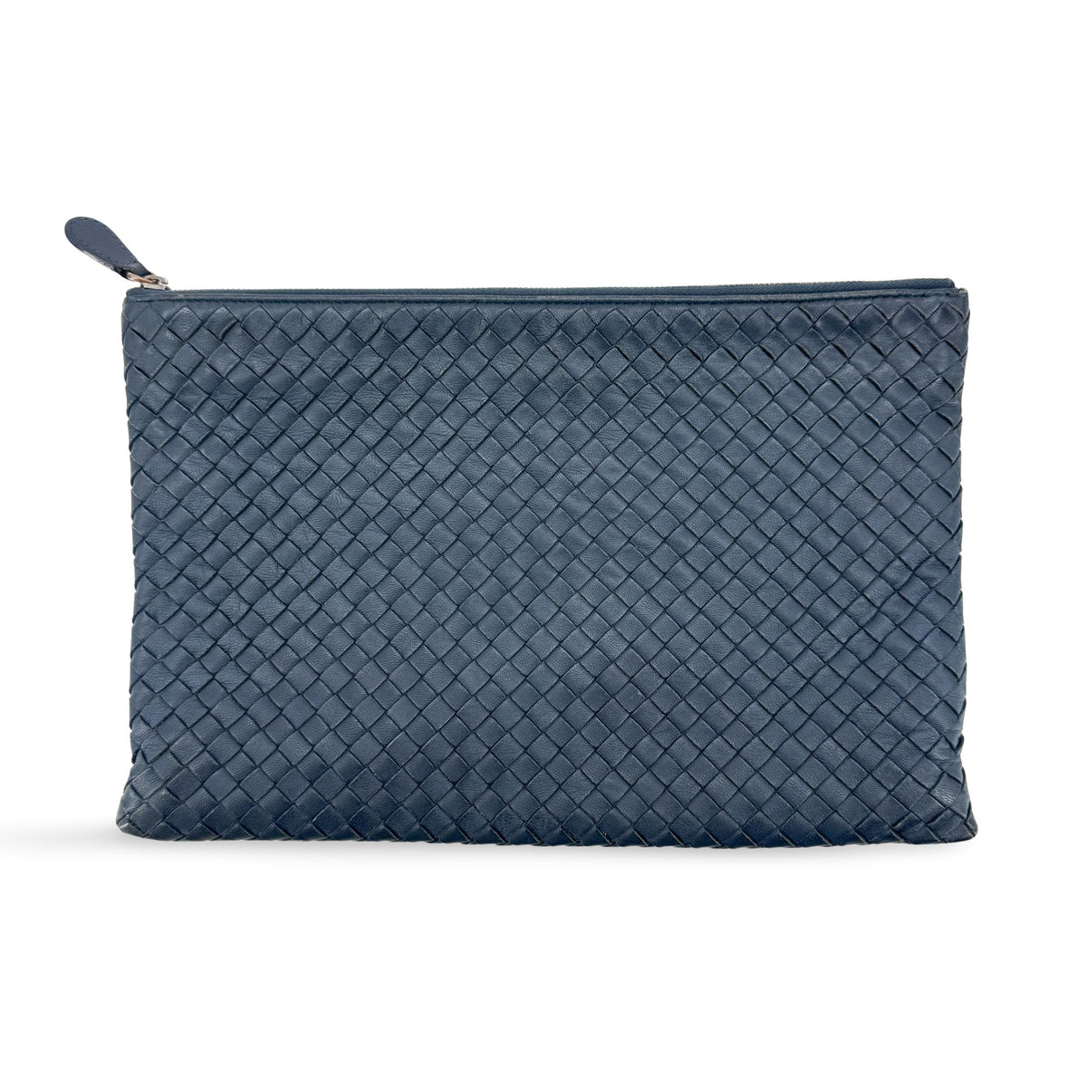 Bottega Veneta Zip Pouch Intrecciato Nappa Navy Leather Clutche & Pouche Bag (Pre-Owned)