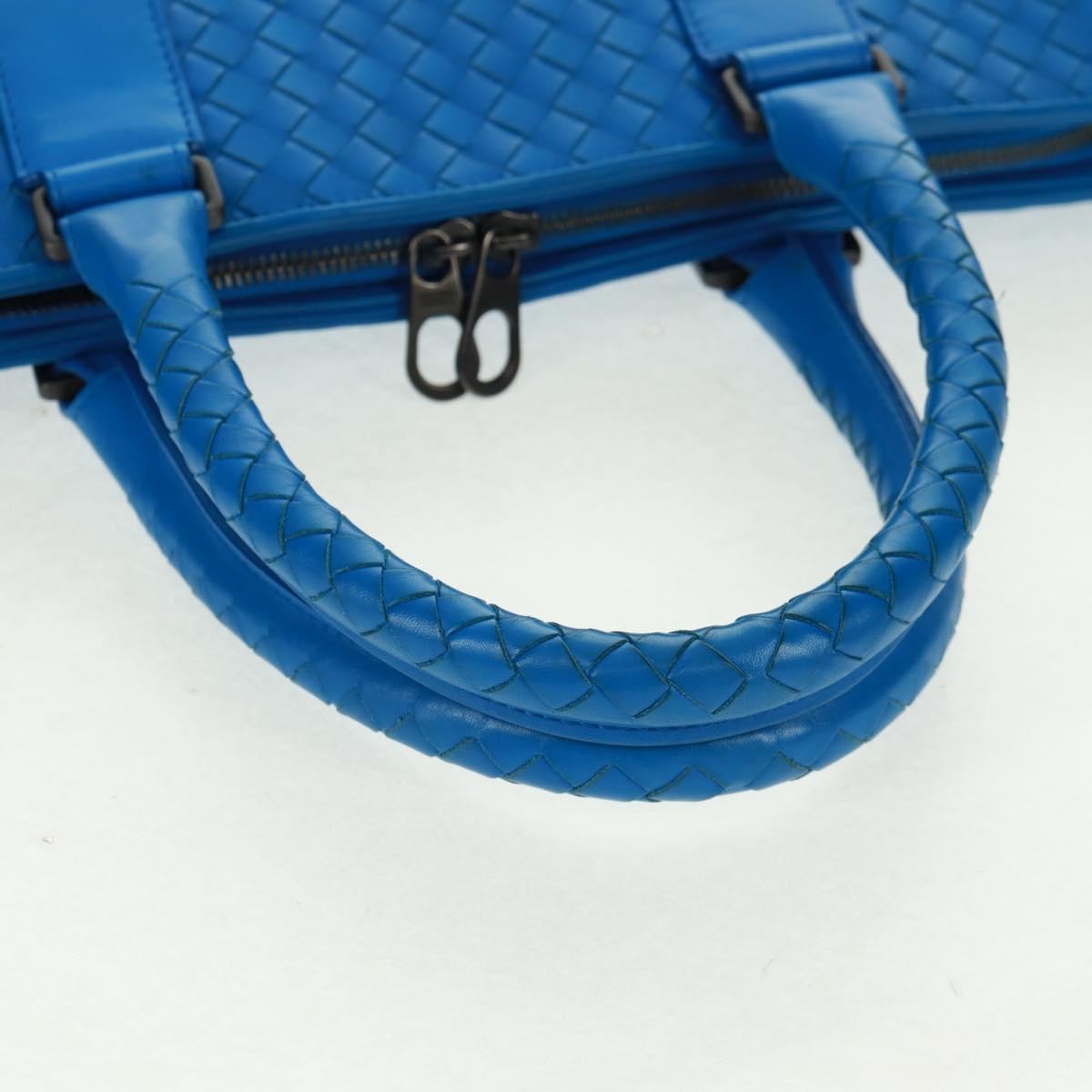 Bottega Veneta Top Zip Intrecciato Nappa Blue Leather Briefcase Bag (Pre-Owned)