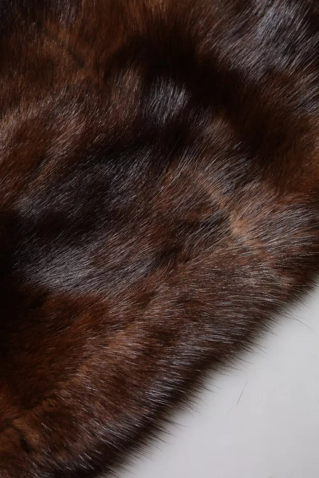 Dolce & Gabbana Black Brown Stripe Fur Shawl Wrap Women's Scarf