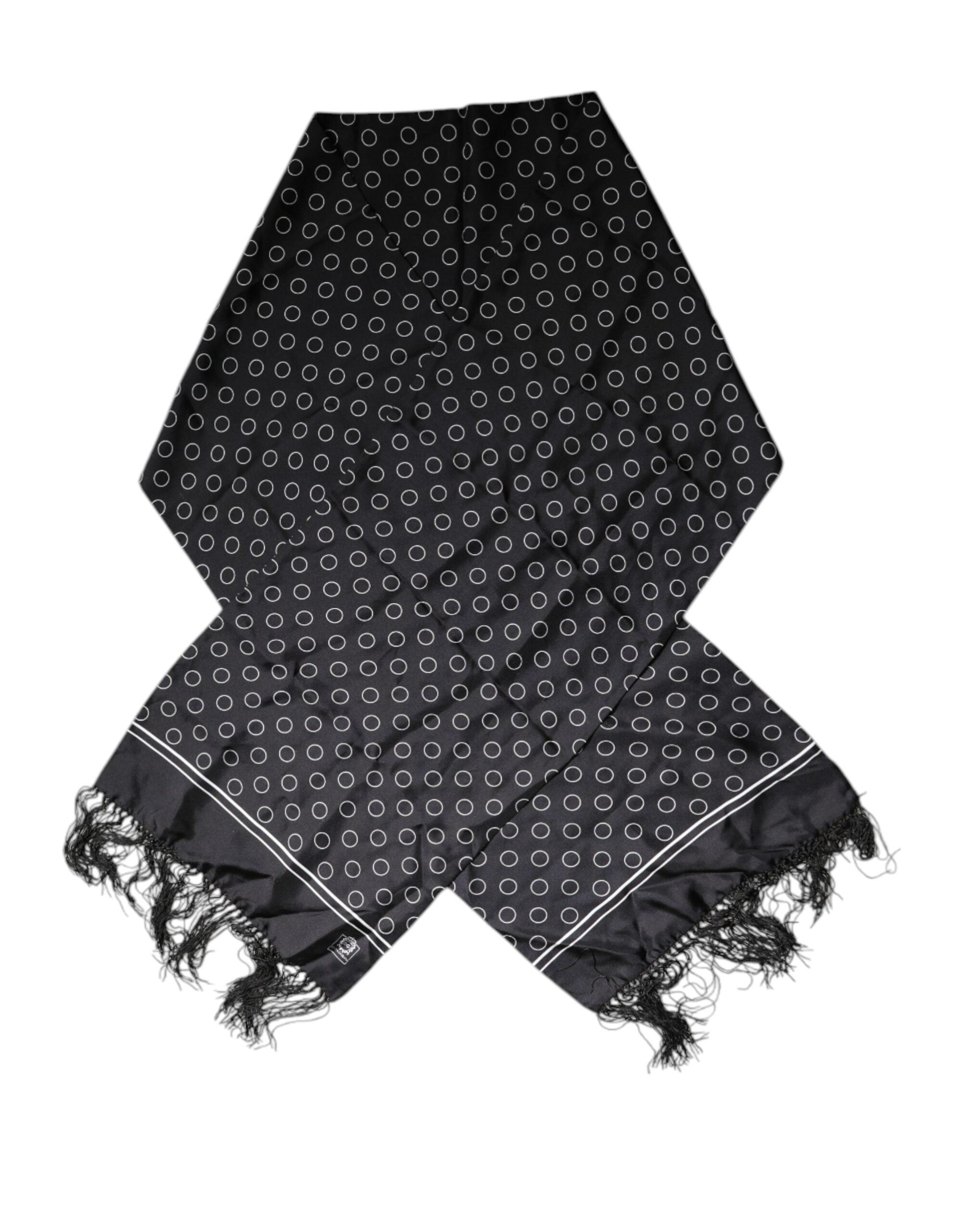Dolce & Gabbana Black Circles Silk Fringes Shawl Wrap Men's Scarf (Pre-Owned)