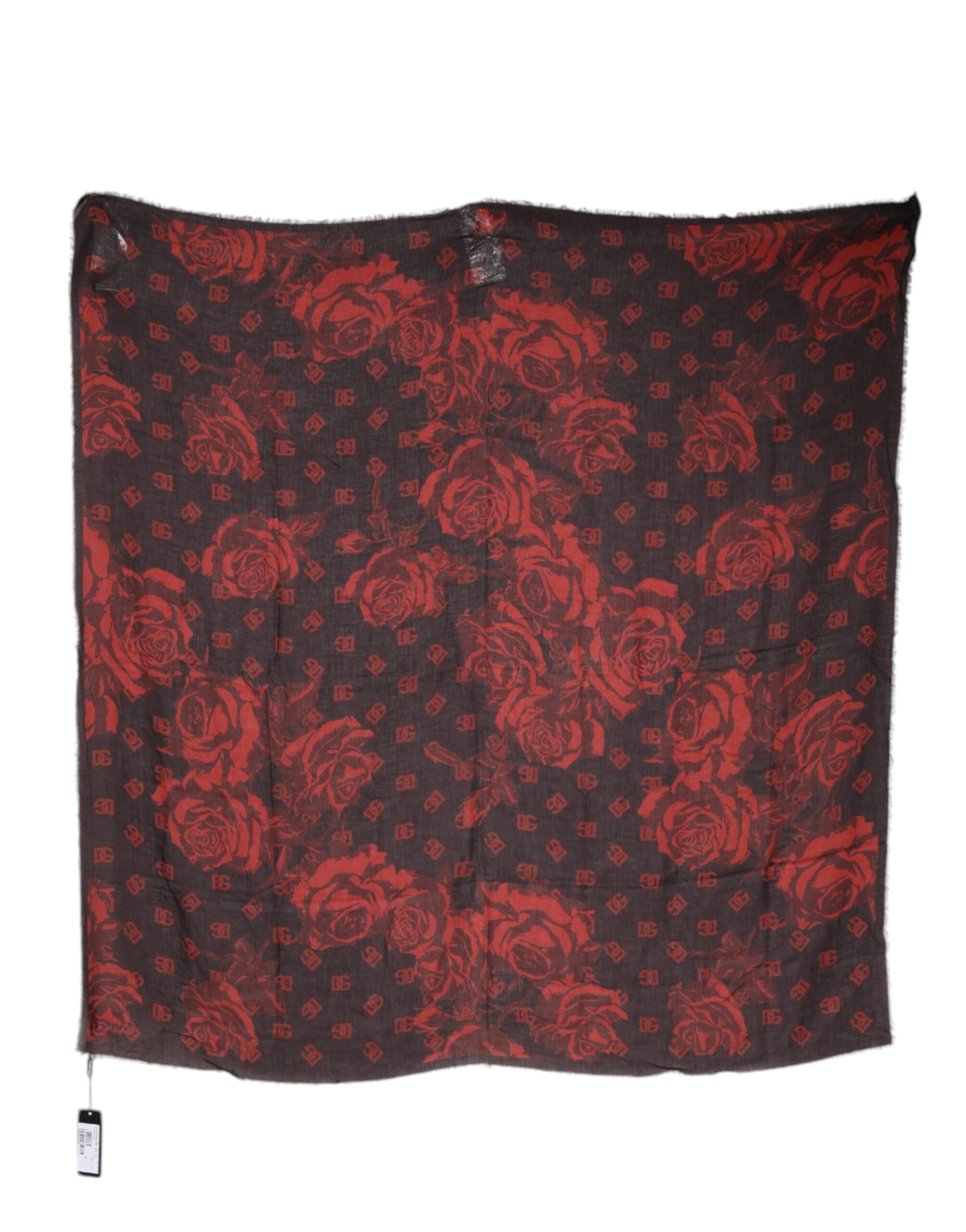 Dolce & Gabbana Black Red Floral Modal Wrap Shawl Women's Scarf