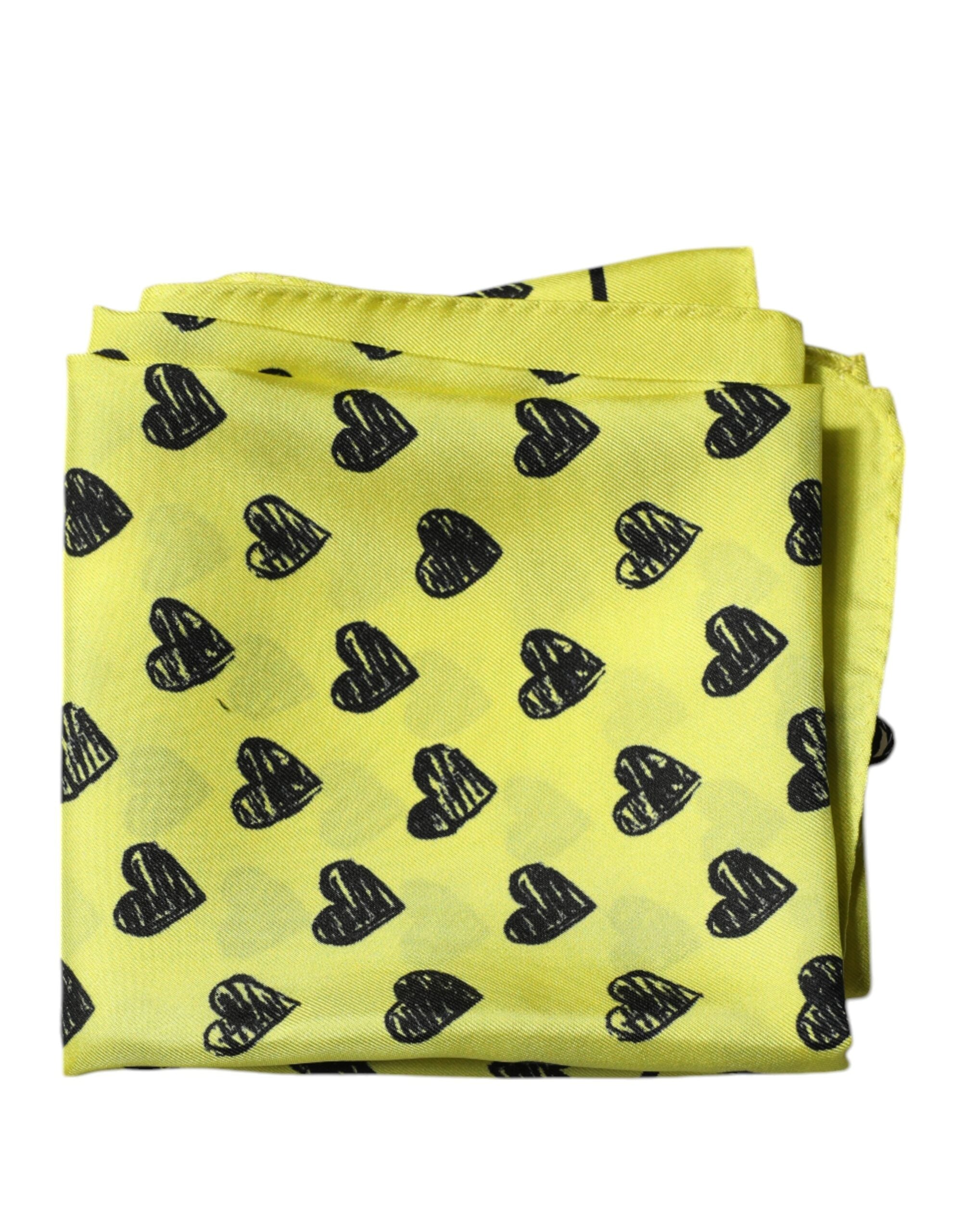 Dolce & Gabbana Yellow Hearts Silk Square Bandana Women's Scarf