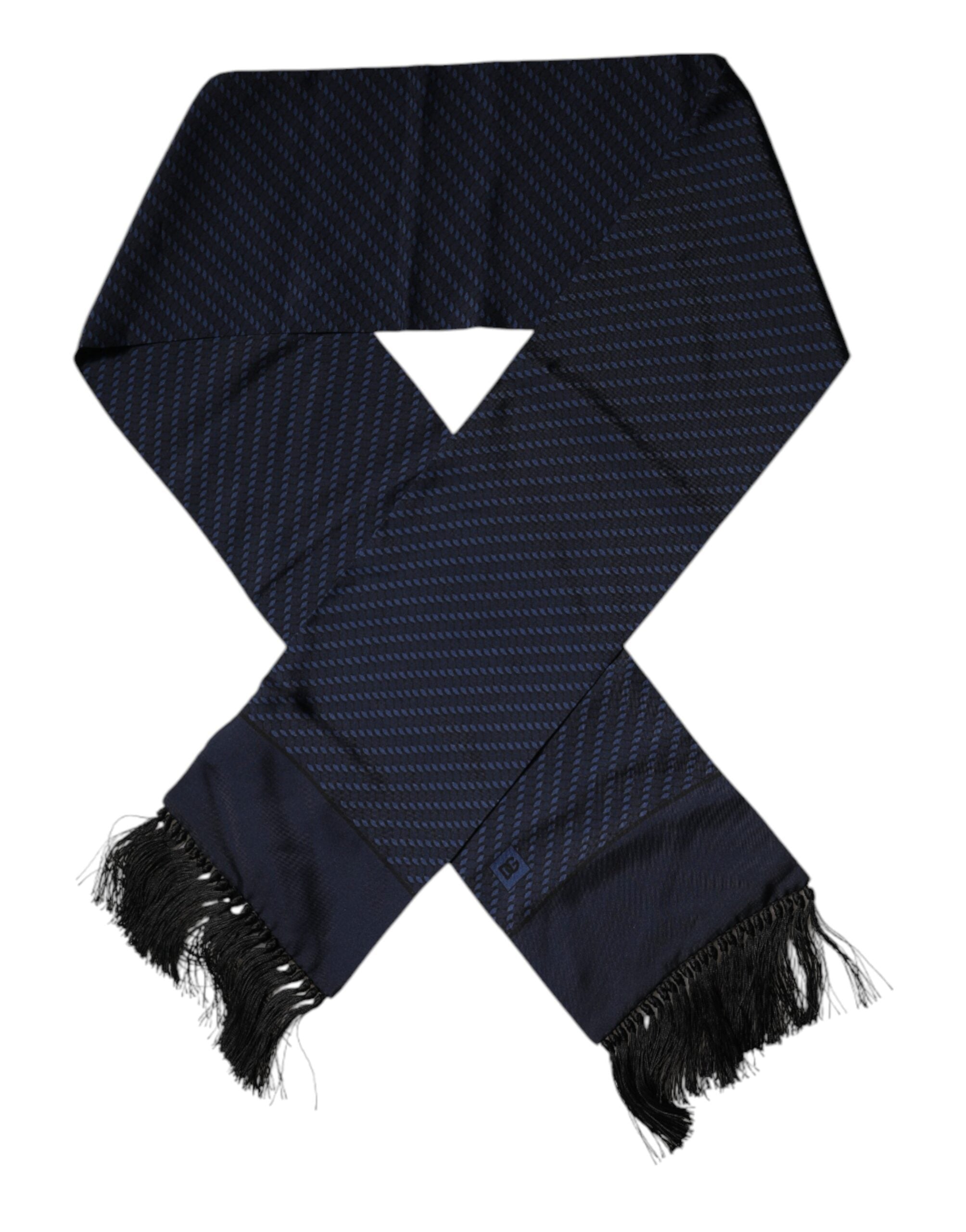 Dolce & Gabbana Dark Blue Fantasy Fringes Neck Wrap Men's Scarf