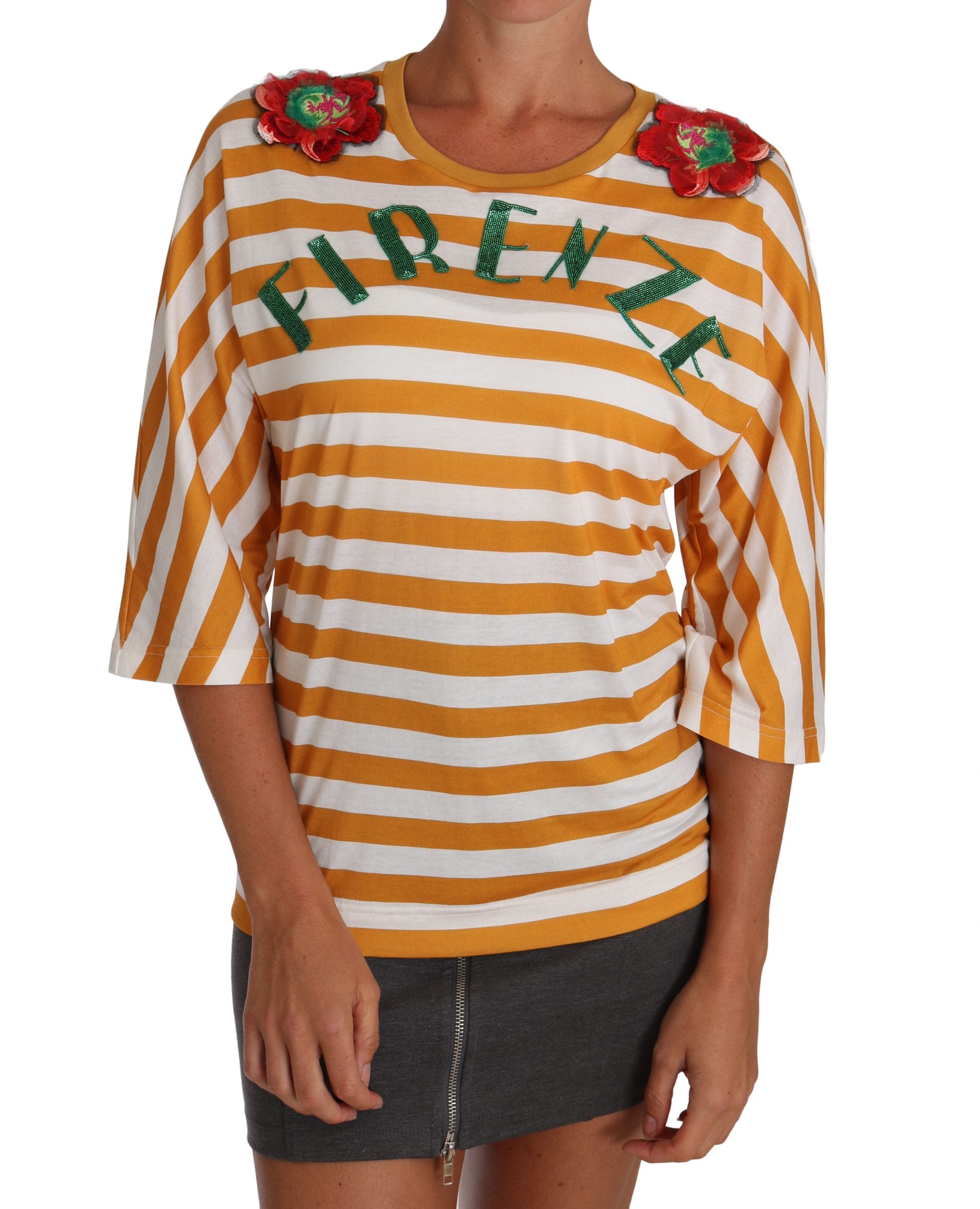 Dolce & Gabbana White Orange FIRENZE Top Women's T-shirt