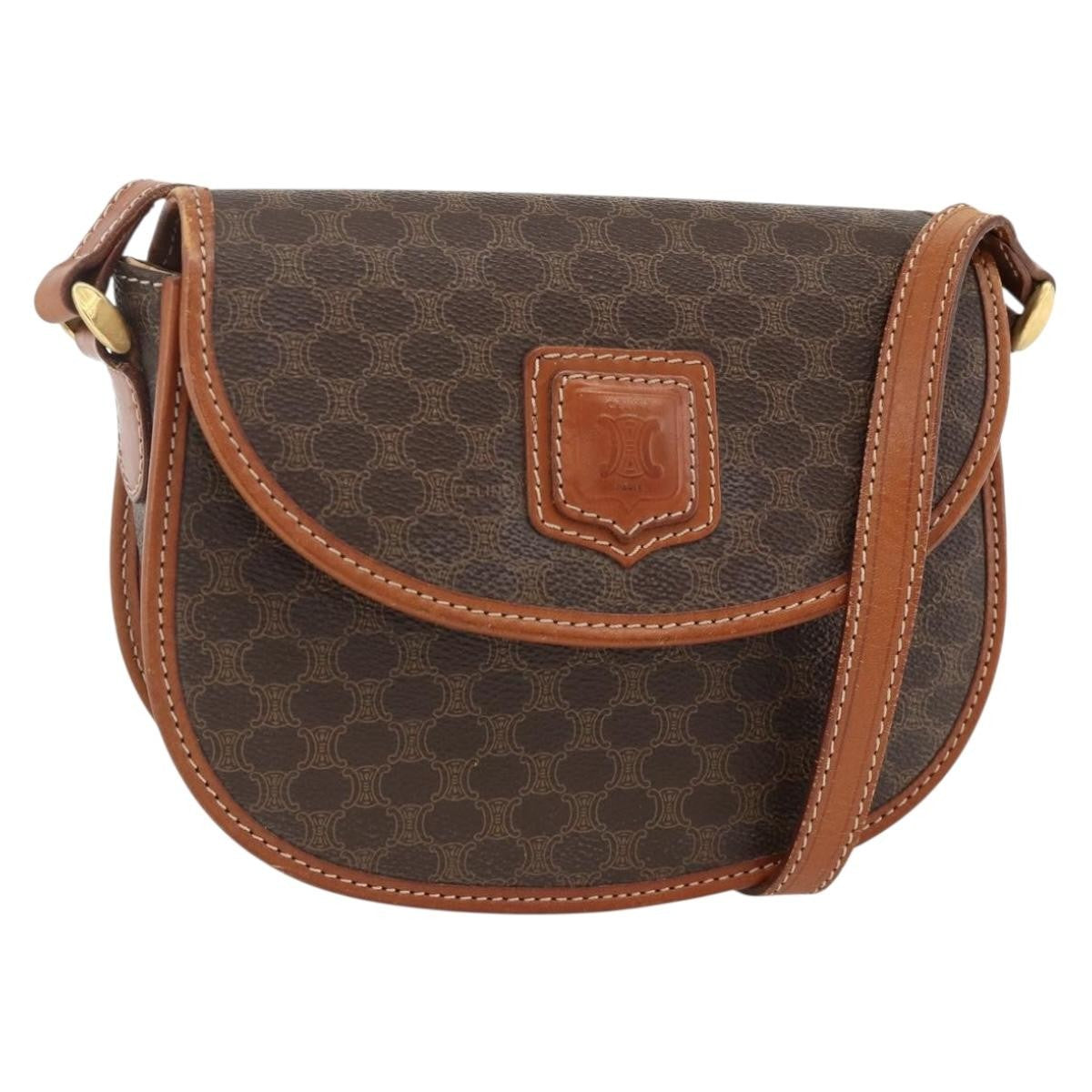 Celine Vintage Macadam Canvas And Leather Brown Canvas Shoulder Bag Bag (Pre-Owned)