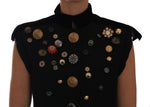 Dolce & Gabbana Black Embellished Floral Military Jacket Women's Vest