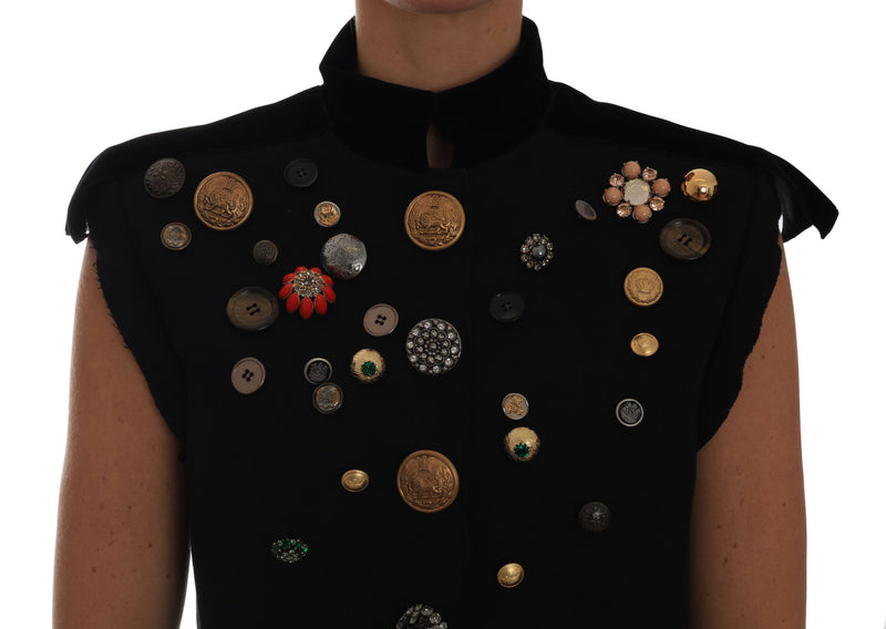 Dolce & Gabbana Black Embellished Floral Military Jacket Women's Vest