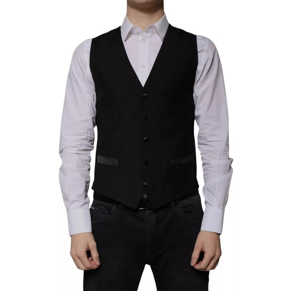 Dolce & Gabbana Black Wool Formal Dress Men Waistcoat Men's Vest