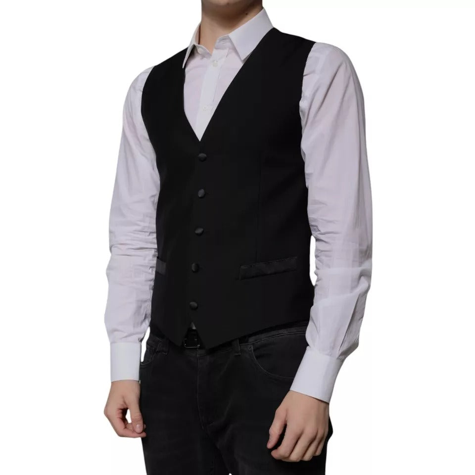 Dolce & Gabbana Black Wool Formal Dress Men Waistcoat Men's Vest
