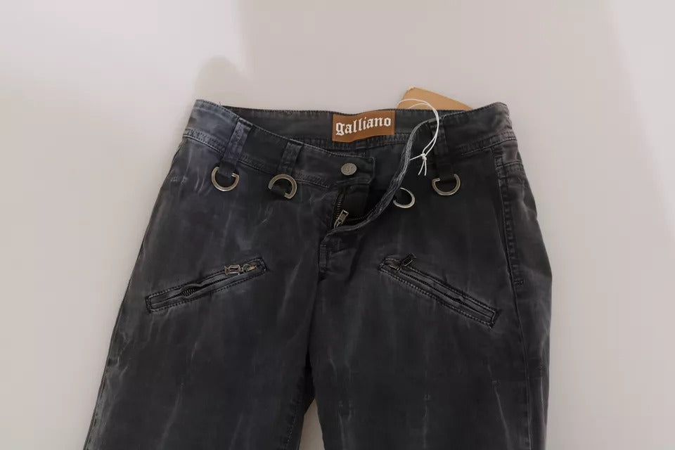 John Galliano Grey Washed Low Waist Zipper Side Skinny Denim Women's Jeans