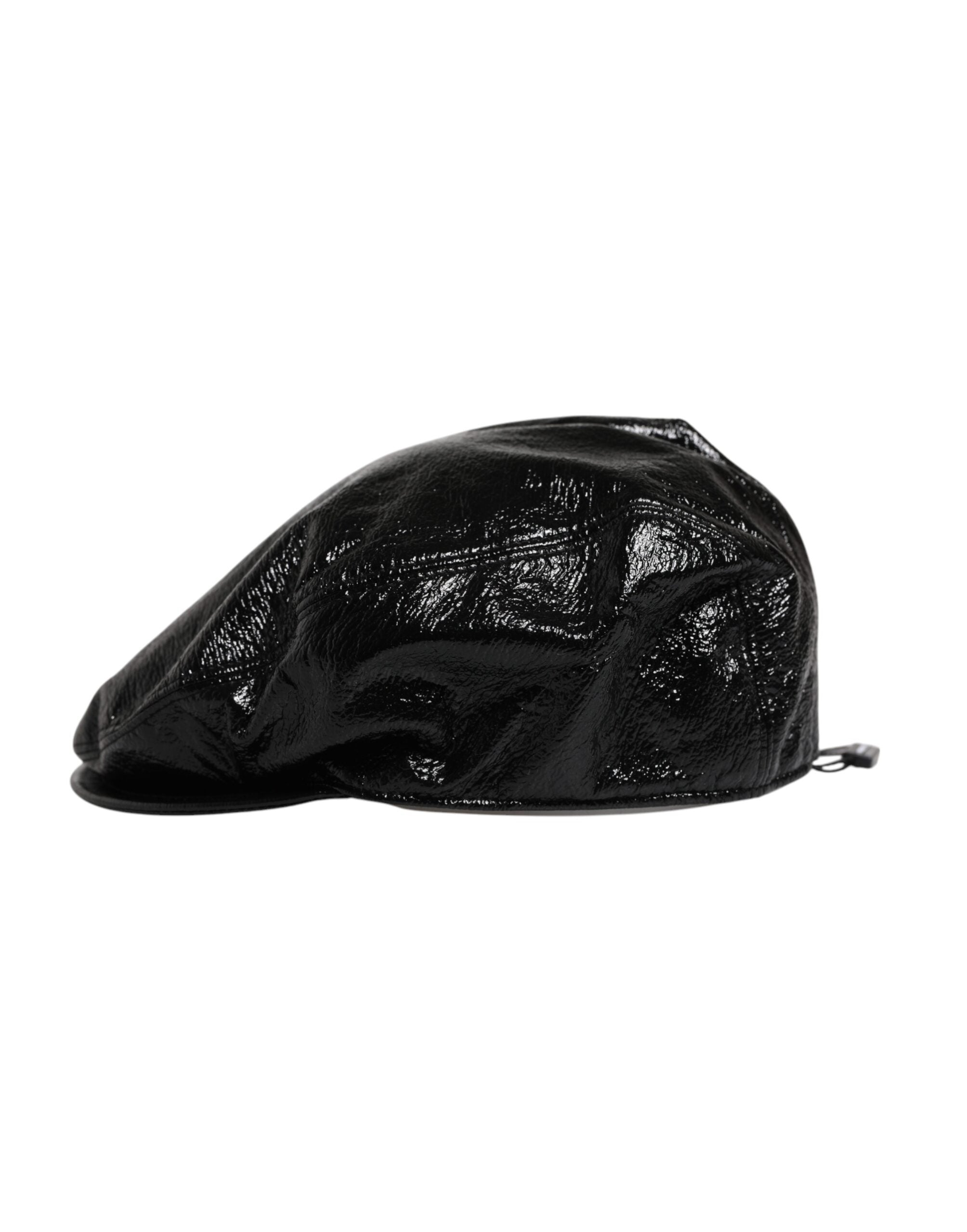 Dolce & Gabbana Black Glossy Cotton Newsboy Men's Hat