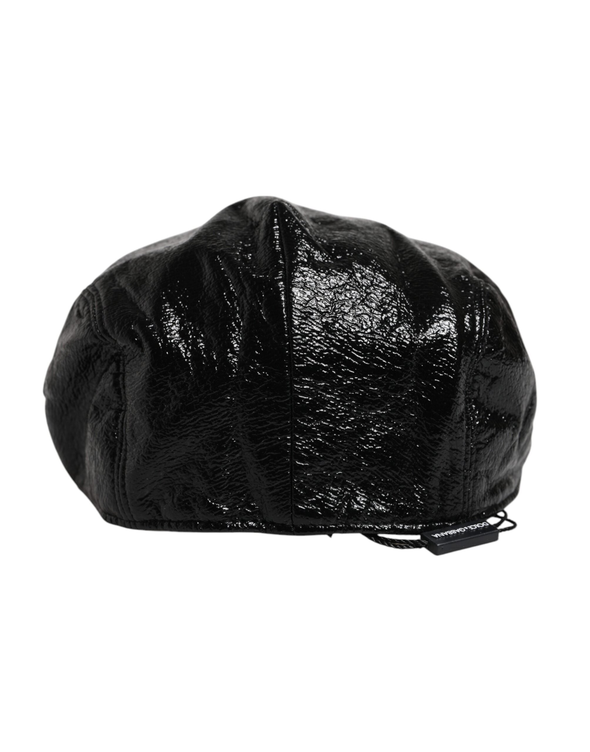 Dolce & Gabbana Black Glossy Cotton Newsboy Men's Hat