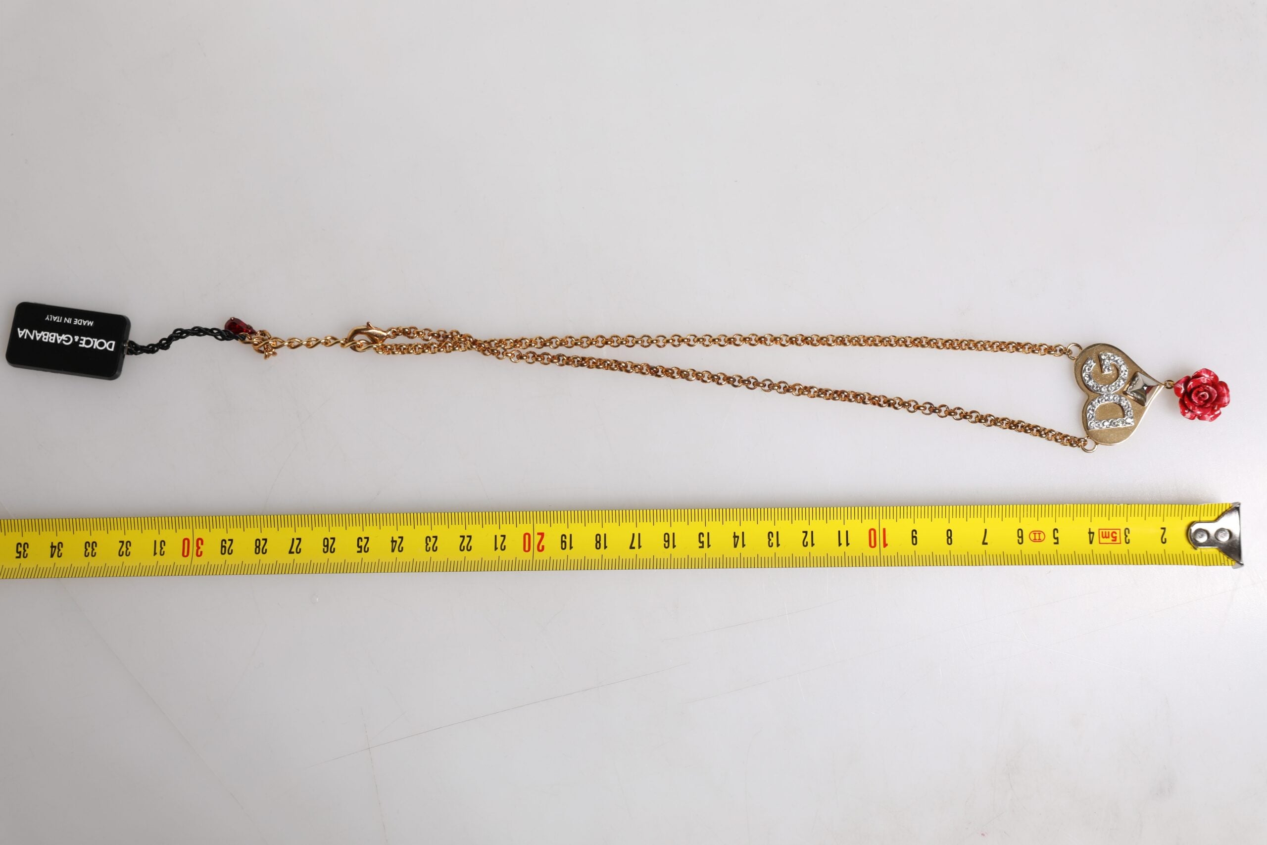 Dolce & Gabbana Gold Brass Cuore Heart Rose Crystal Embellished Women's Necklace