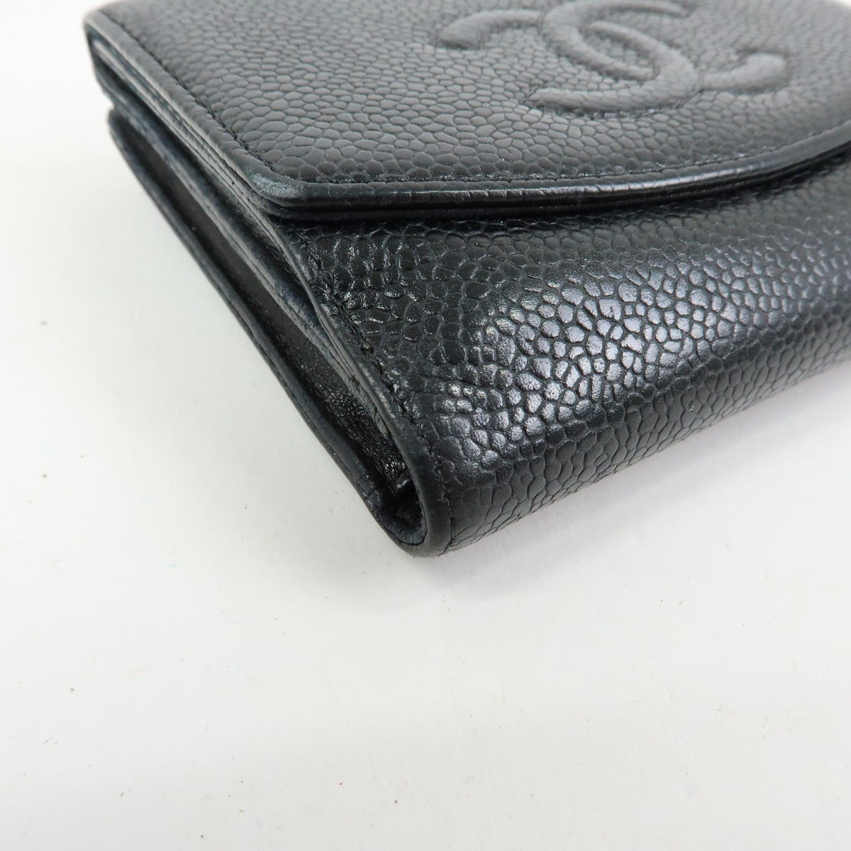 Chanel Vintage Timeless Bifold Caviar Black Leather Wallets Accessory (Pre-Owned)