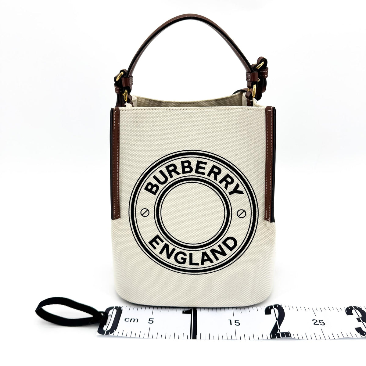 Burberry Peggy Logo Bucket Canvas Beige Canvas Handbag (Pre-Owned)