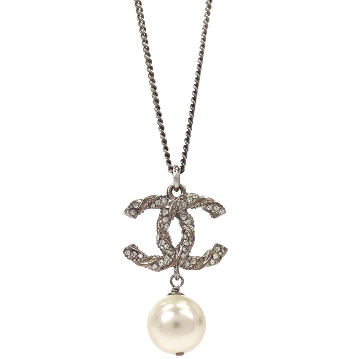 Chanel Cc Drop Pendant Metal With Enamel And Glass Gold Gold_Plated Necklace Jewelry (Pre-Owned)