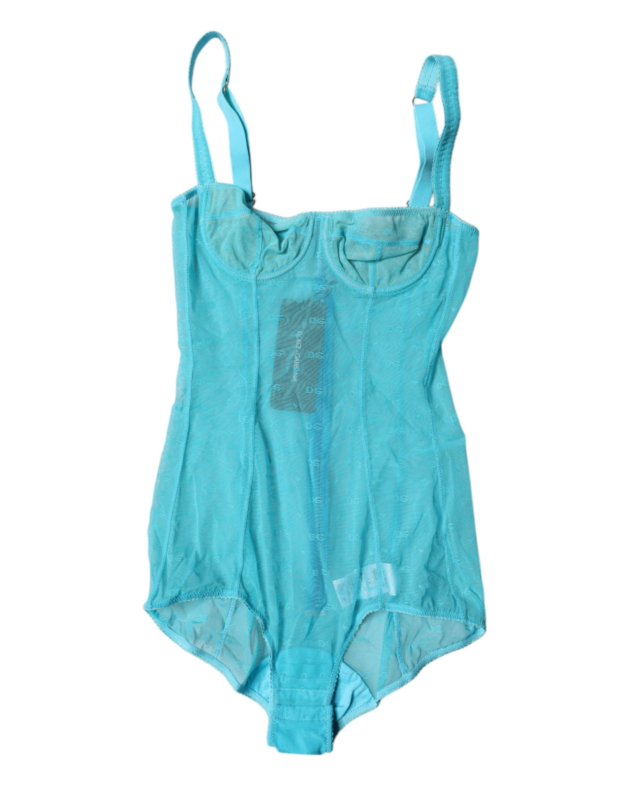 Dolce & Gabbana Blue Tulle Balconette Bra Bodysuit Women's Underwear