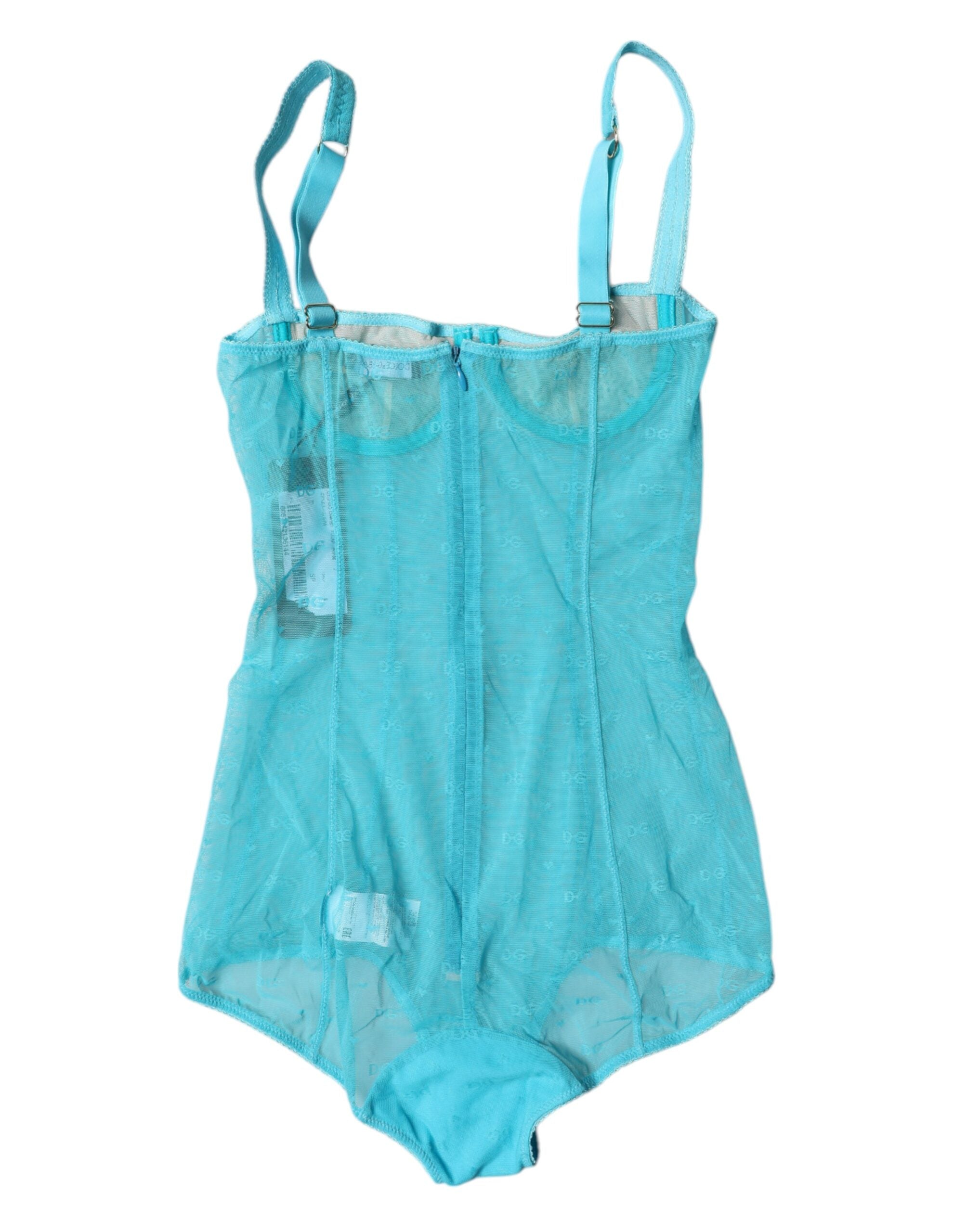 Dolce & Gabbana Blue Tulle Balconette Bra Bodysuit Women's Underwear