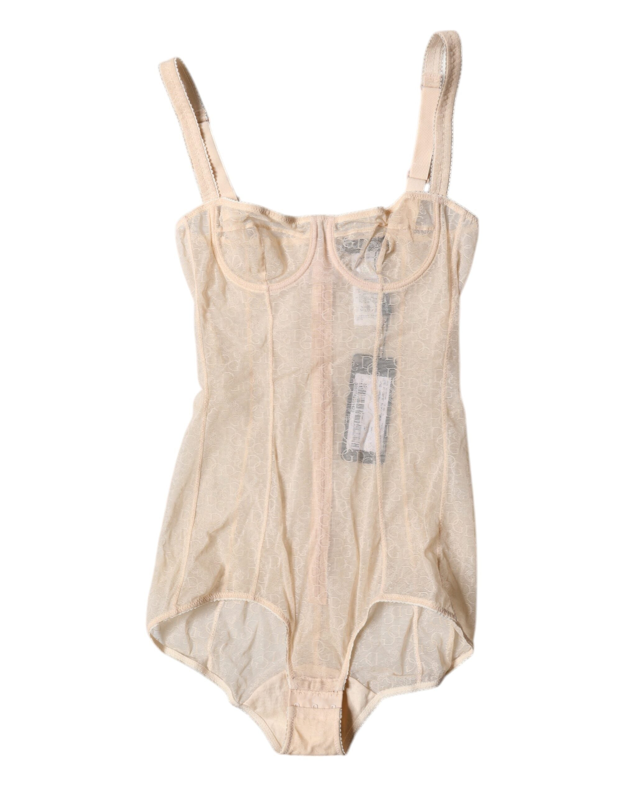 Dolce & Gabbana Beige Tulle Balconette Bra Bodysuit Women's Underwear