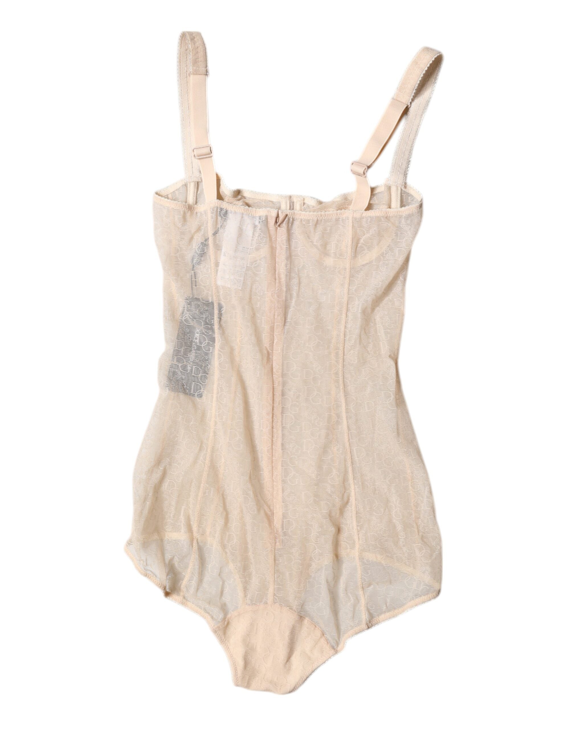 Dolce & Gabbana Beige Tulle Balconette Bra Bodysuit Women's Underwear