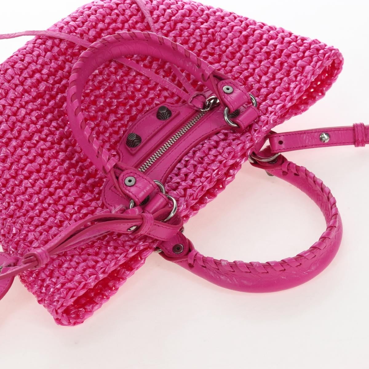 Balenciaga Le Cagole Panier Woven Raffia And Leather Pink Plastic Tote Bag Bag (Pre-Owned)