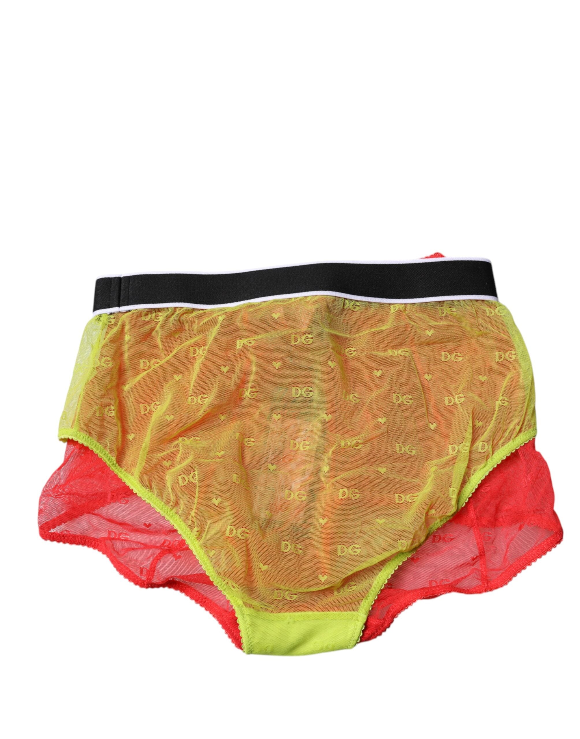 Dolce & Gabbana Red Yellow Tulle Mid Waist Panty Women's Underwear