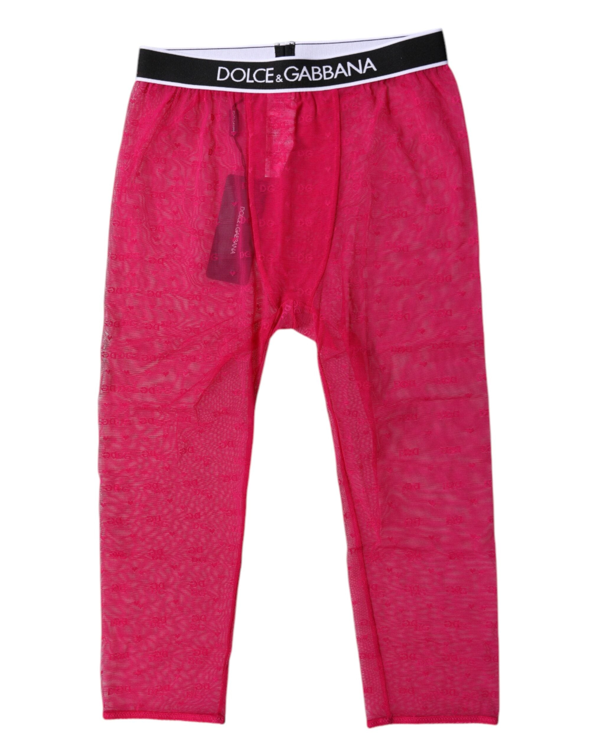 Dolce & Gabbana Fuchsia DG Logo Nylon Cropped Tights Women's Underwear