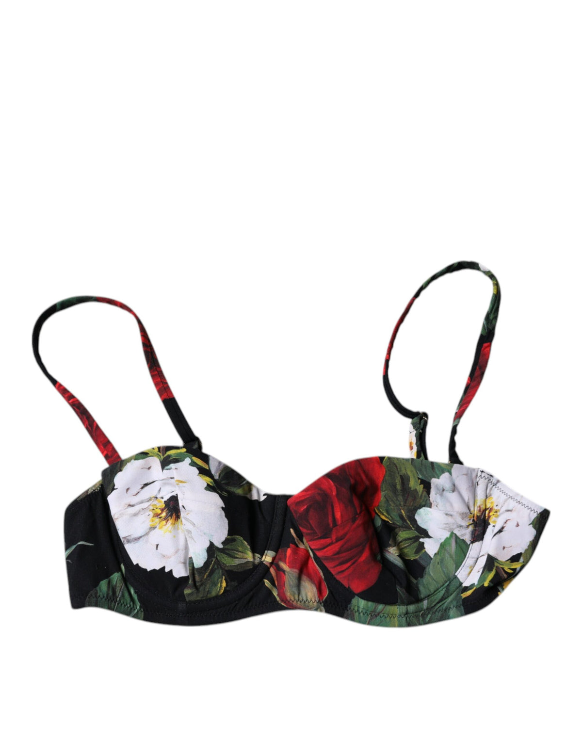 Dolce & Gabbana Black Floral Print Nylon Balconcino Bra Women's Underwear (Pre-Owned)