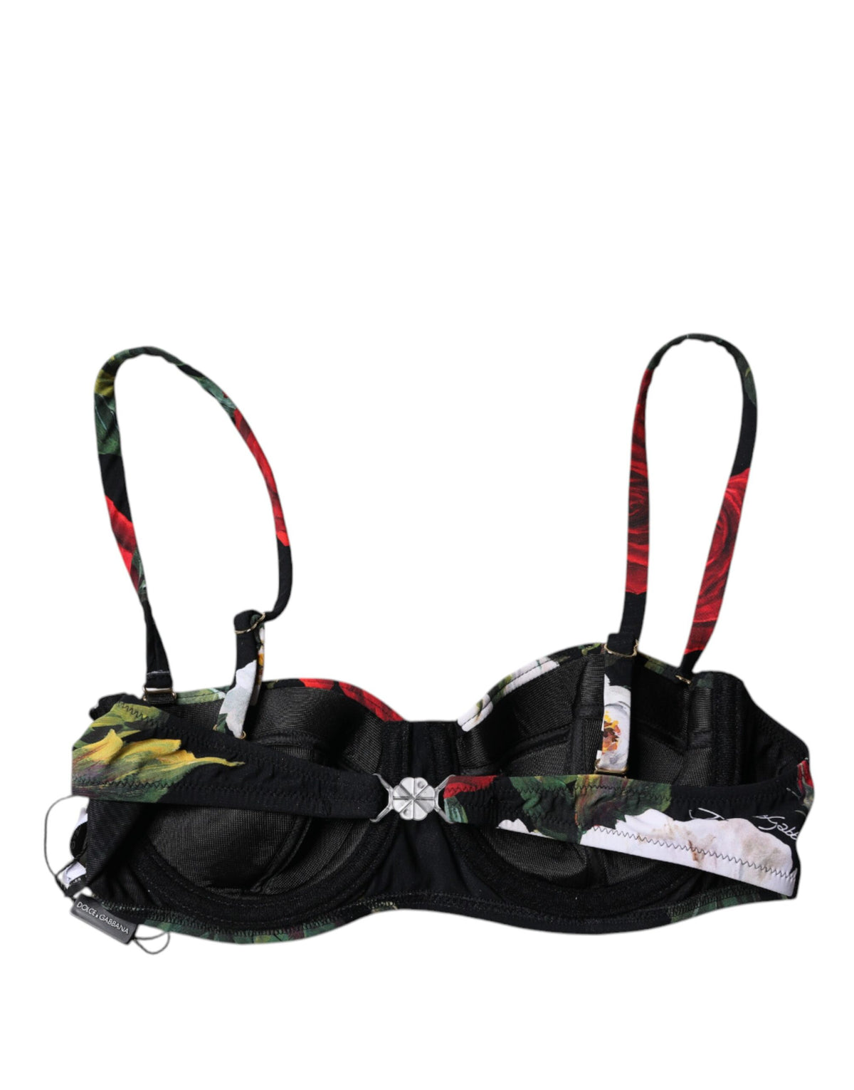 Dolce & Gabbana Black Floral Print Nylon Balconcino Bra Women's Underwear (Pre-Owned)